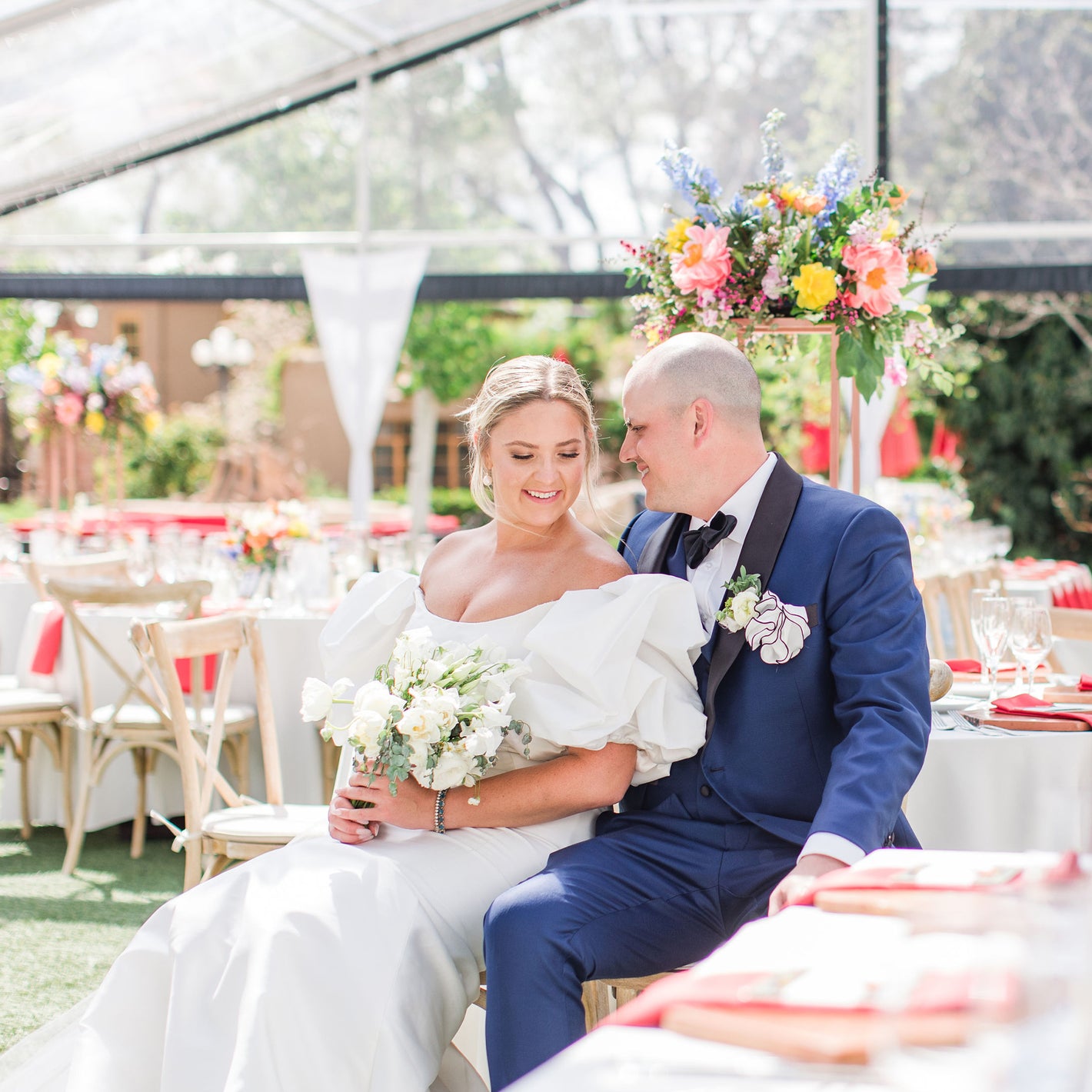 Artichokes & Pomegranates wedding flowers at La Posada de Santa Fe in New Mexico. Photo by Maura Jane Photography.