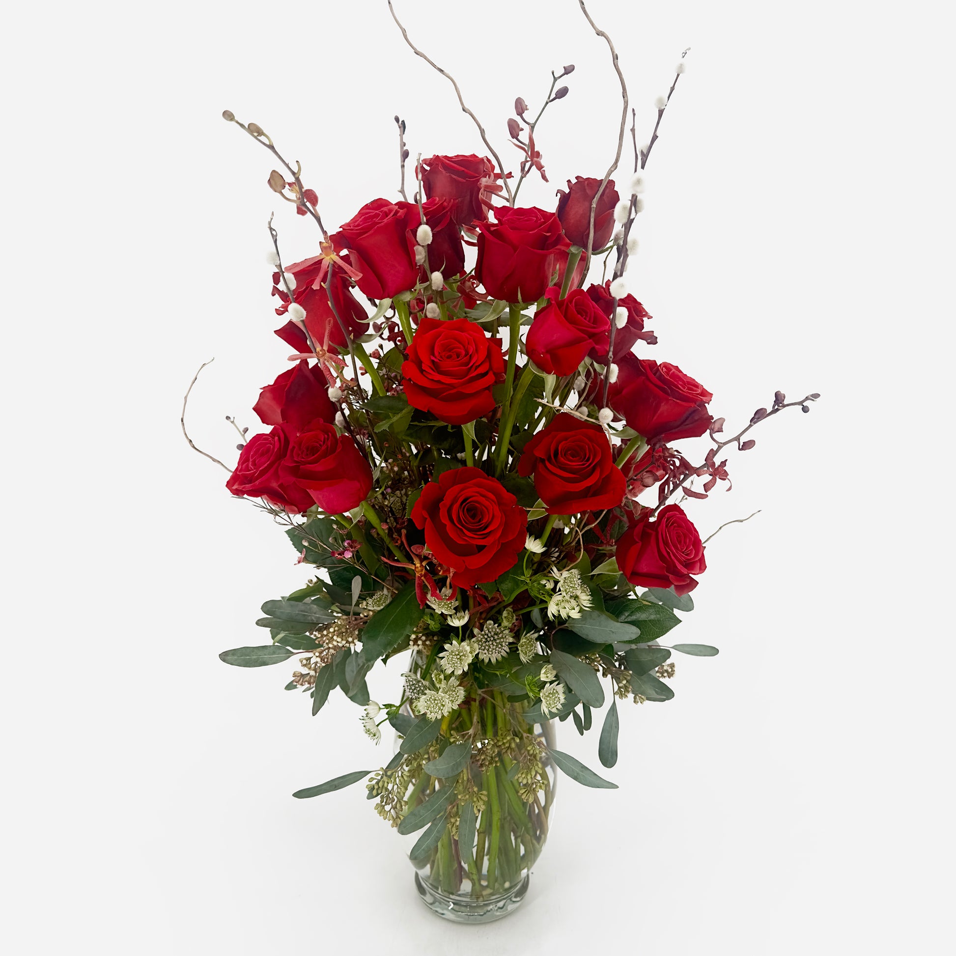 Two dozen red rose flower arrangement from Artichokes & Pomegranates Floral Design in Santa Fe